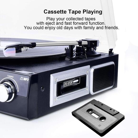 Vinyl/LP Turntable Record Player, with Bluetooth,AM&FM Radio, Cassette Tape, Aux - Picture 5 of 7